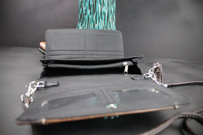 Western Cowgirl Clutch Wallet: Brown Turquoise PU Leather Purse with stitched detailing turquoise concho