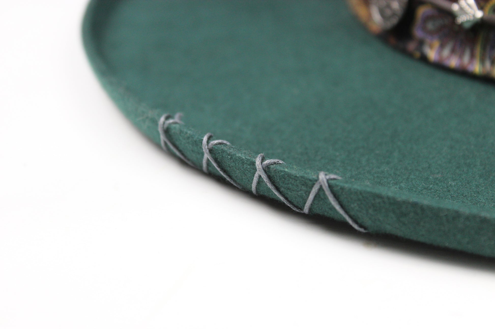 One Off Custom Fedora: Green Wool Felt Wide Brim Fedora Hat Paisley Band Size Medium 57cm