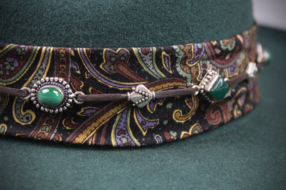 One Off Custom Fedora: Green Wool Felt Wide Brim Fedora Hat Paisley Band Size Medium 57cm
