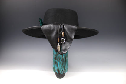 One Off Custom Fedora: Wool Felt Cowboy Fedora Hat with Turquoise detailing  Size Large 59cm