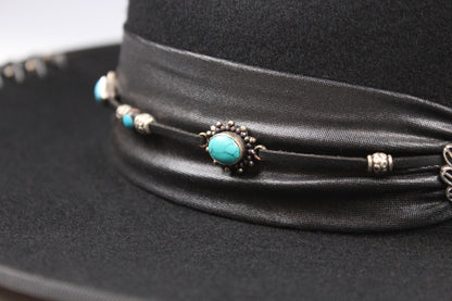 One Off Custom Fedora: Wool Felt Cowboy Fedora Hat with Turquoise detailing  Size Large 59cm