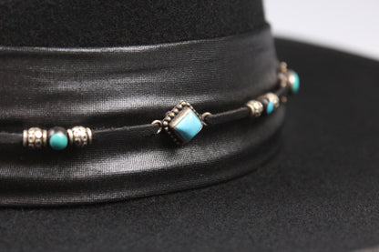 One Off Custom Fedora: Wool Felt Cowboy Fedora Hat with Turquoise detailing  Size Large 59cm
