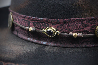 One Off Custom Fedora Hat: Black with Distressed Effect Wool Felt with gold detailing size Medium 57cm