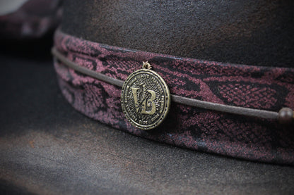 One Off Custom Fedora Hat: Black with Distressed Effect Wool Felt with gold detailing size Medium 57cm