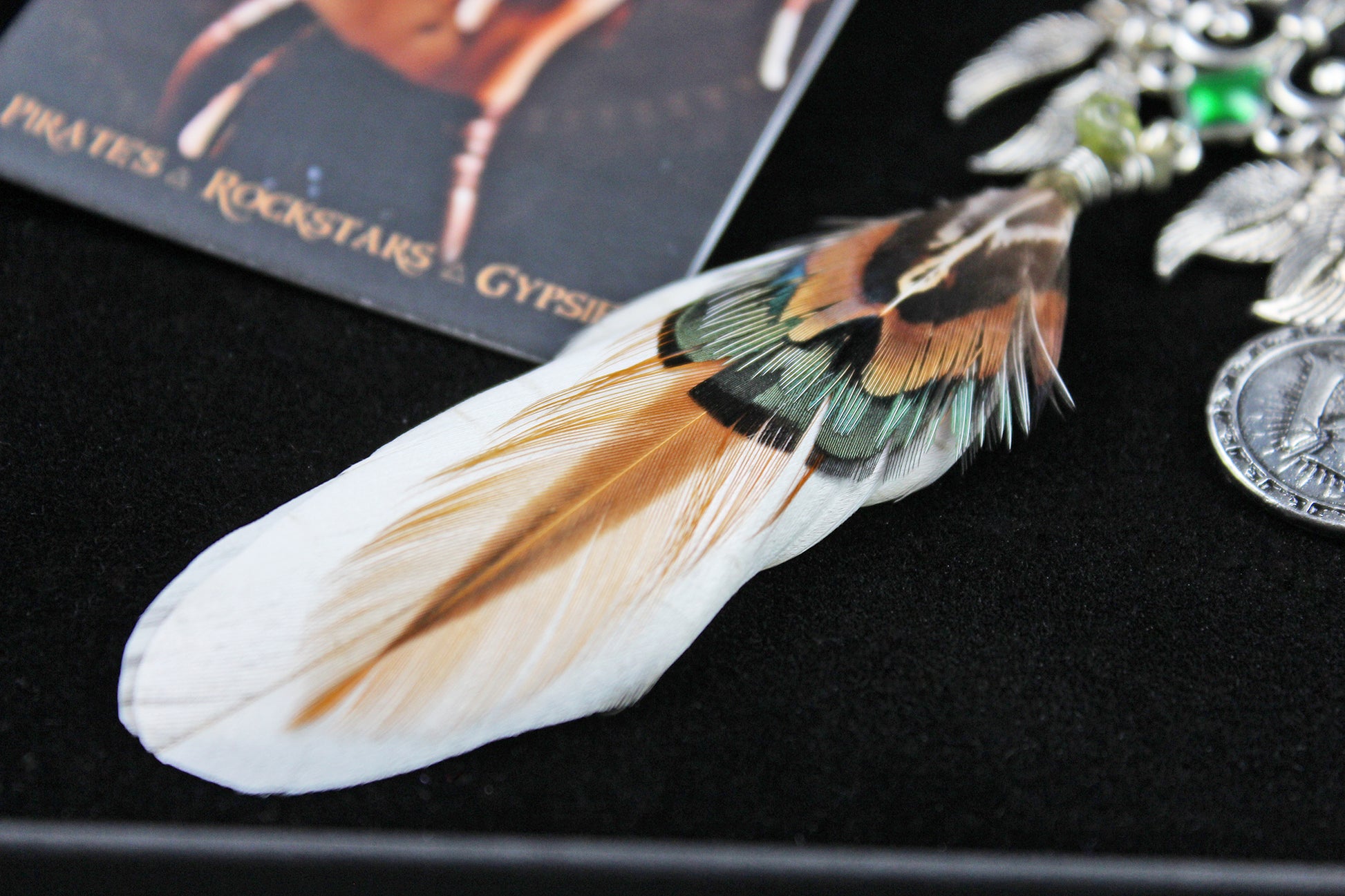 Emerald Forest Feather Earrings : Bohemian Style Feather Earrings With A Filigree Design