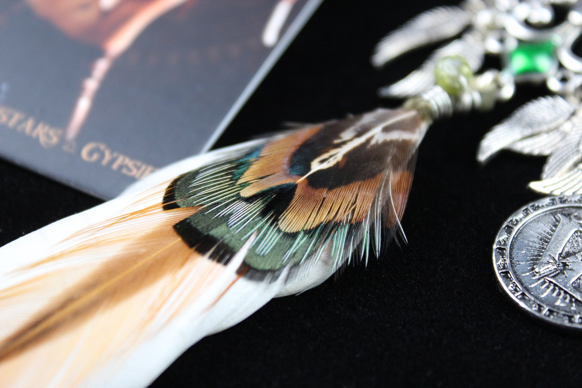 Emerald Forest Feather Earrings : Bohemian Style Feather Earrings With A Filigree Design