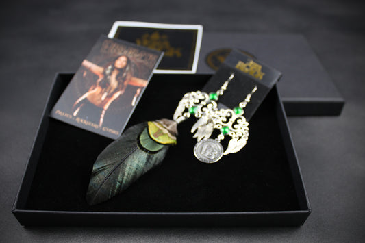 Safari Feather Earrings - Silver & Green Filigree Asymmetrical Green Feather Earrings