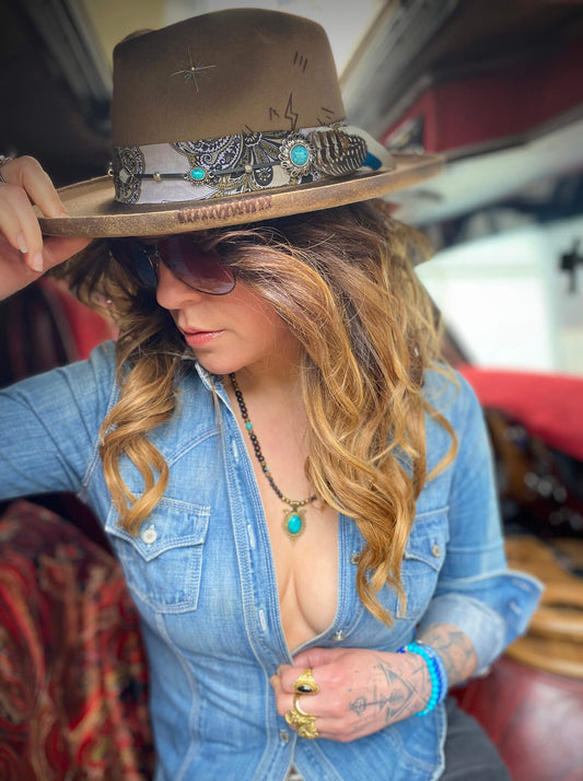 The Savannah Beaded Necklace - Short Country & Western Cowgirl Style Turquoise Black Bronze cowboy ebony wood rock n roll tribal style