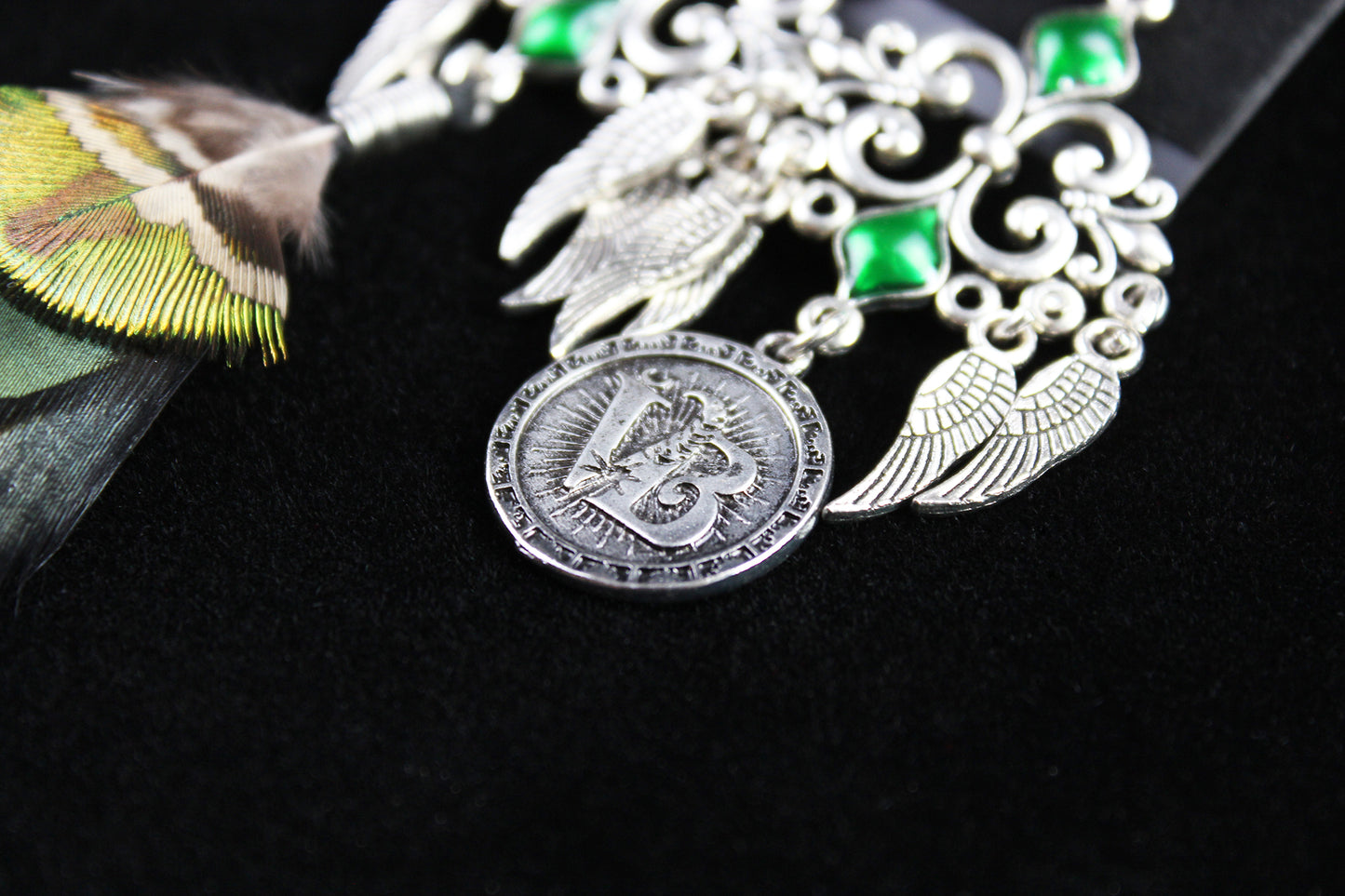 Safari Feather Earrings - Silver & Green Filigree Asymmetrical Green Feather Earrings