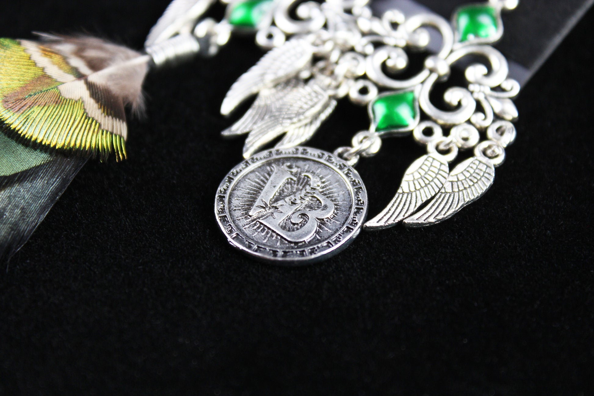 Safari Feather Earrings - Silver & Green Filigree Asymmetrical Green Feather Earrings