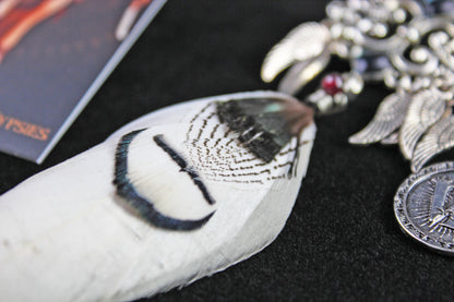 White Bird Feather Earrings - Silver Filigree Asymmetrical White Feather Earrings