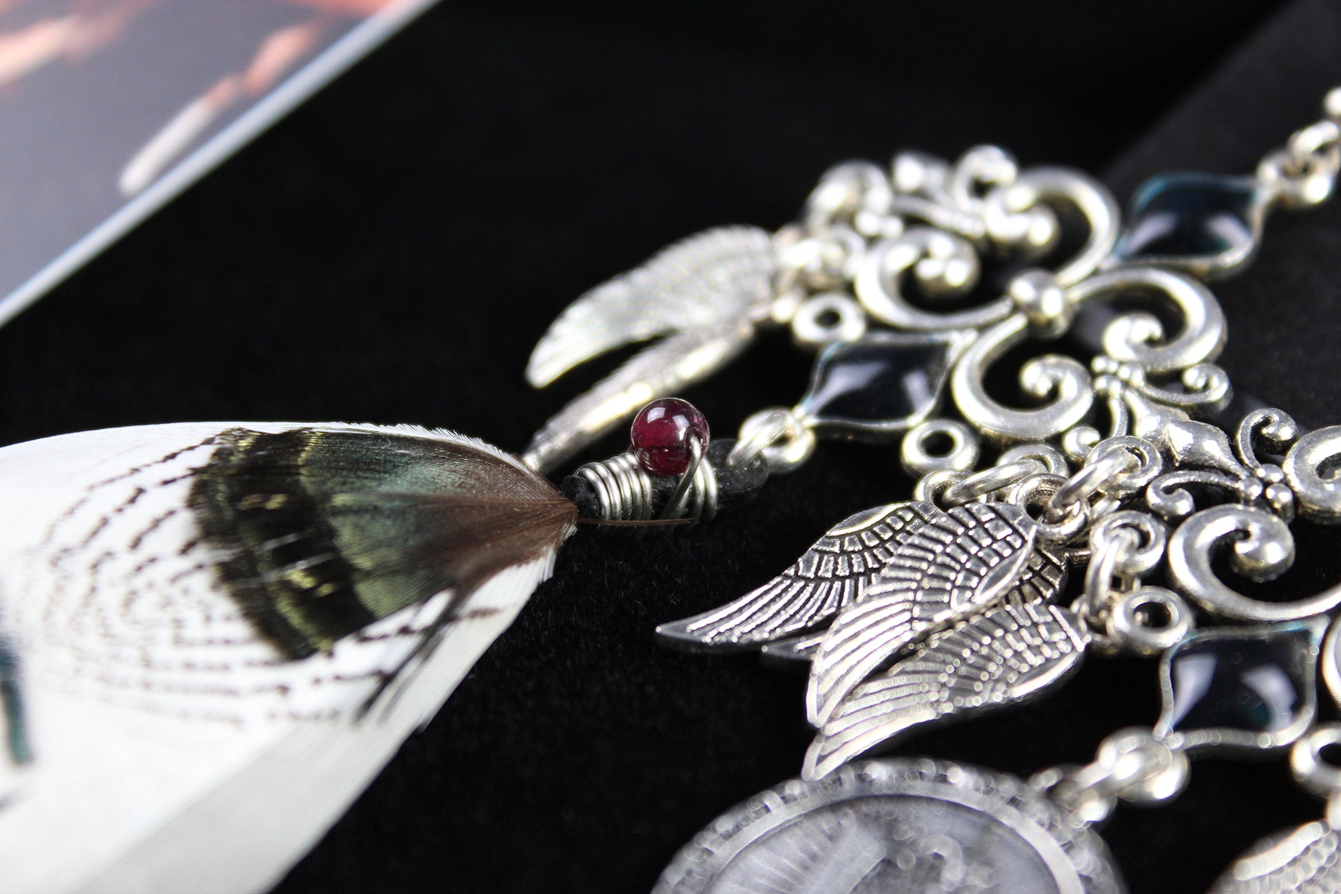 White Bird Feather Earrings - Silver Filigree Asymmetrical White Feather Earrings