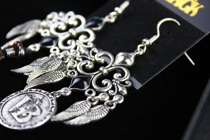 White Bird Feather Earrings - Silver Filigree Asymmetrical White Feather Earrings