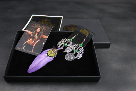 Purple Haze Feather Earrings - Silver & Purple Filigree Asymmetrical Purple Feather Earrings