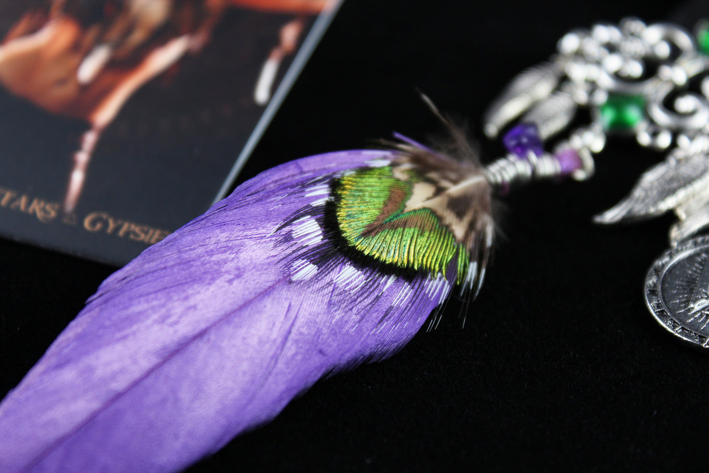 Purple Haze Feather Earrings - Silver & Purple Filigree Asymmetrical Purple Feather Earrings