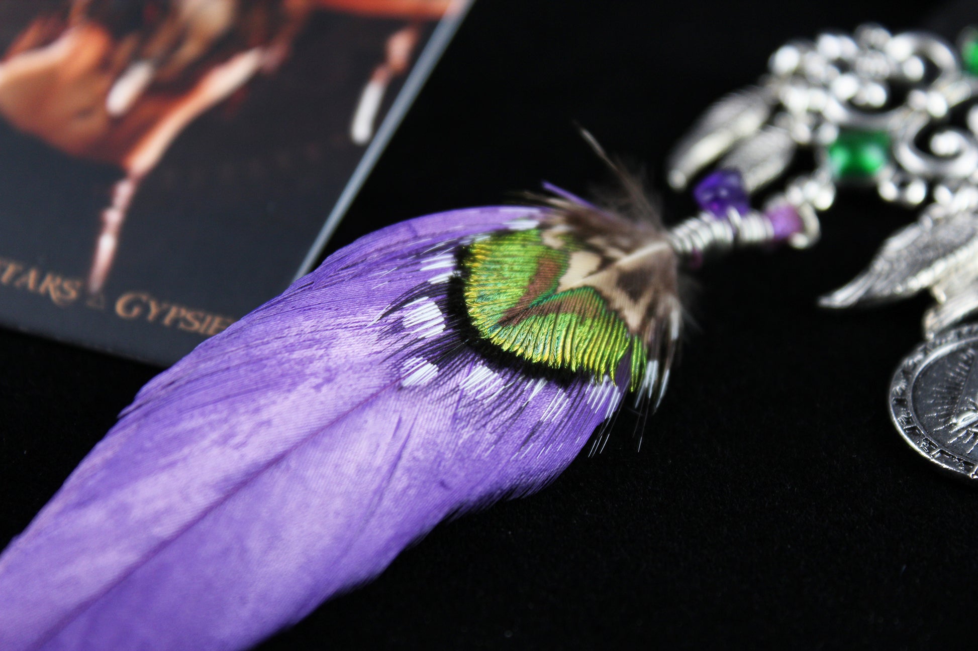 Purple Haze Feather Earrings - Silver & Purple Filigree Asymmetrical Purple Feather Earrings