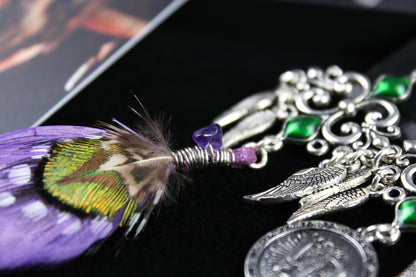 Purple Haze Feather Earrings - Silver & Purple Filigree Asymmetrical Purple Feather Earrings