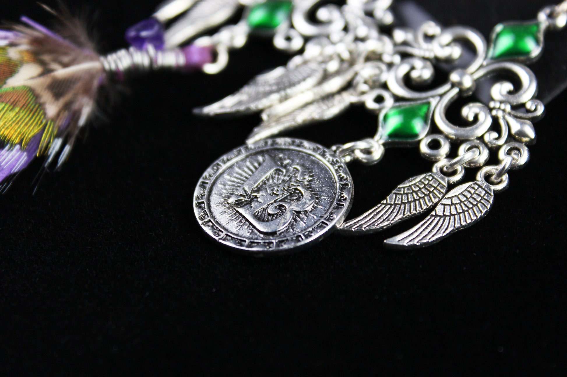 Purple Haze Feather Earrings - Silver & Purple Filigree Asymmetrical Purple Feather Earrings