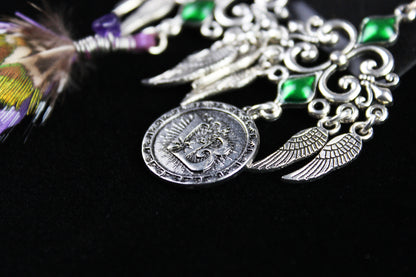 Purple Haze Feather Earrings - Silver & Purple Filigree Asymmetrical Purple Feather Earrings