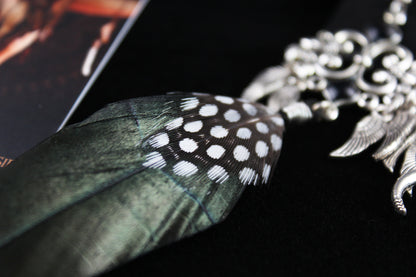 Black Smoke Feather Earrings - Black & Silver Filigree Asymmetrical Feather Earrings