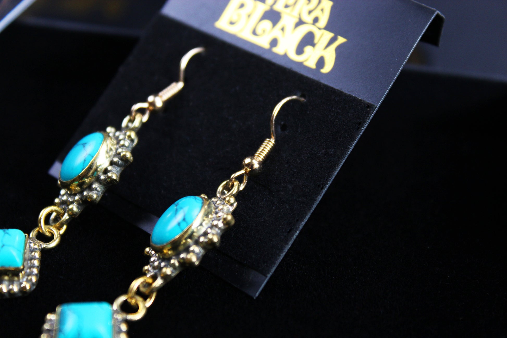 Turquoise Skull Earrings: Triple Layer Gold & Turquoise Dangle Drop Earrings