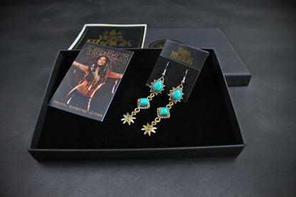 Turquoise Star Earrings: Triple Layer Gold & Turquoise Dangle Drop Earrings