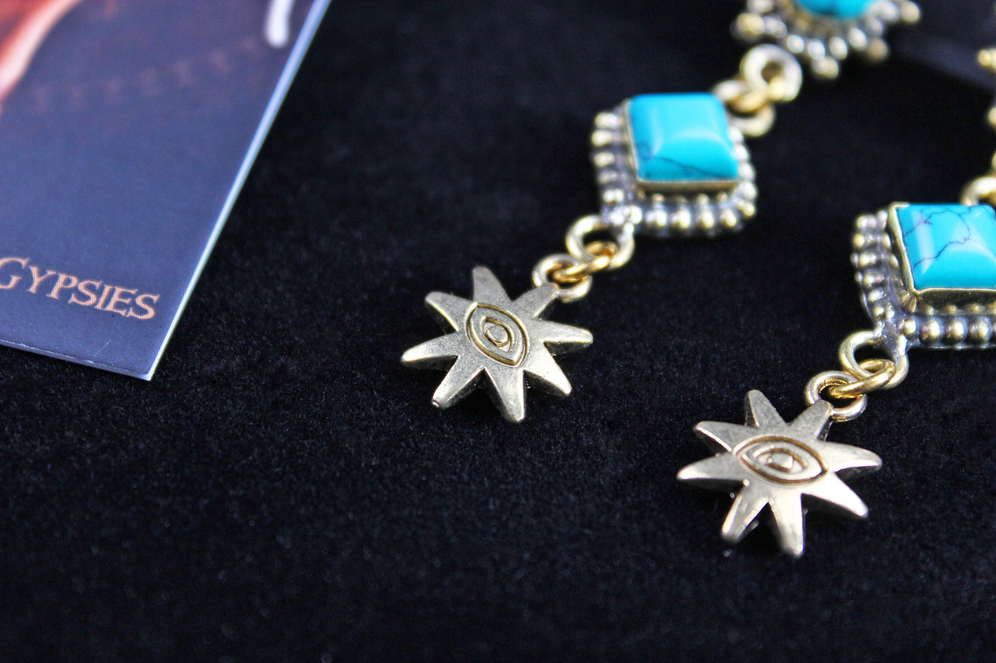 Turquoise Star Earrings: Triple Layer Gold & Turquoise Dangle Drop Earrings