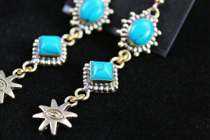 Turquoise Star Earrings: Triple Layer Gold & Turquoise Dangle Drop Earrings
