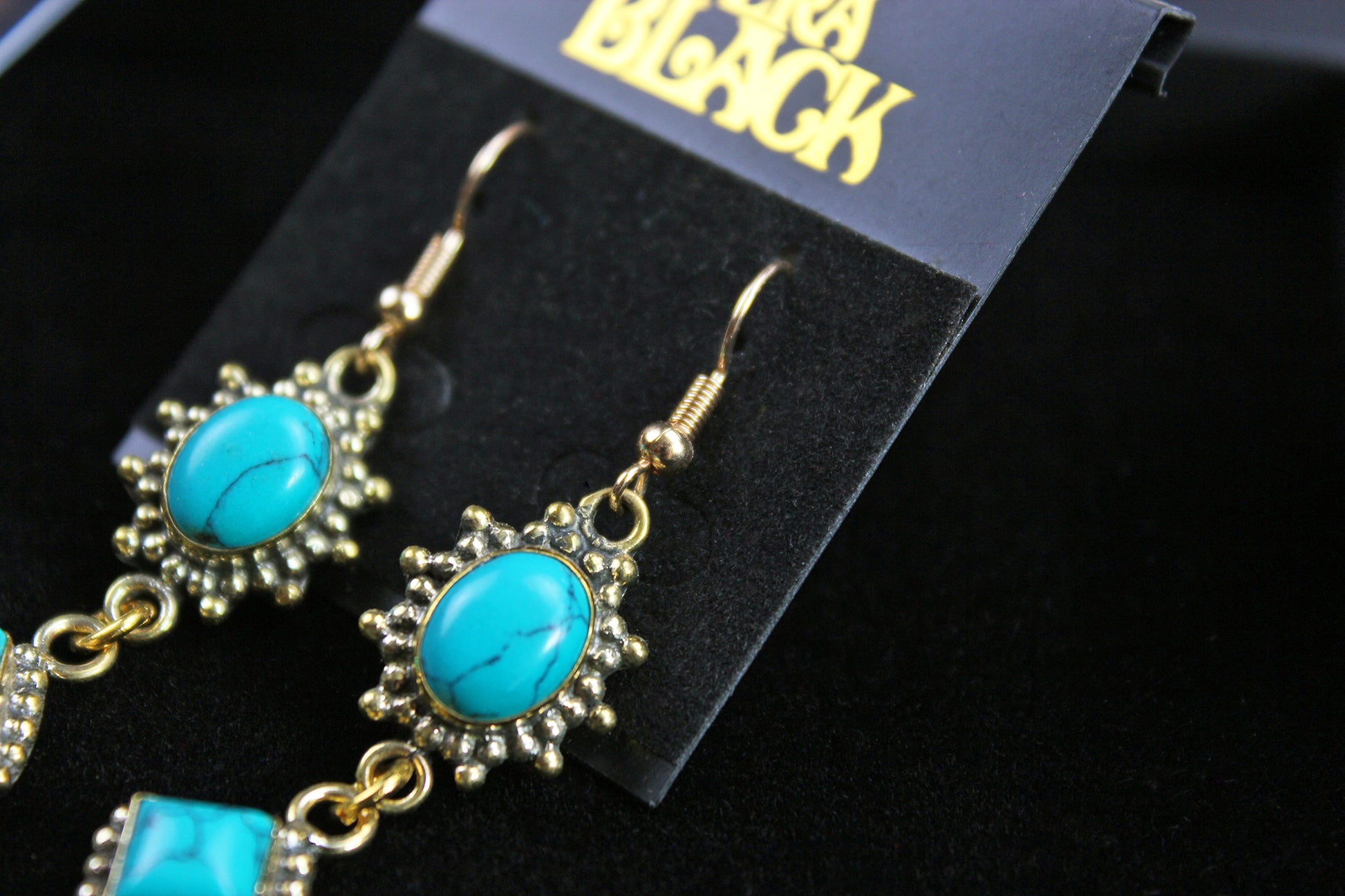 Turquoise Star Earrings: Triple Layer Gold & Turquoise Dangle Drop Earrings