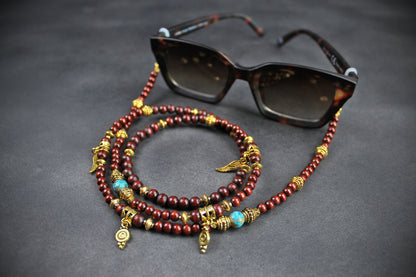 Beaded Glasses Chain: Bohemian Pirate Style Red & Gold Glasses Chain