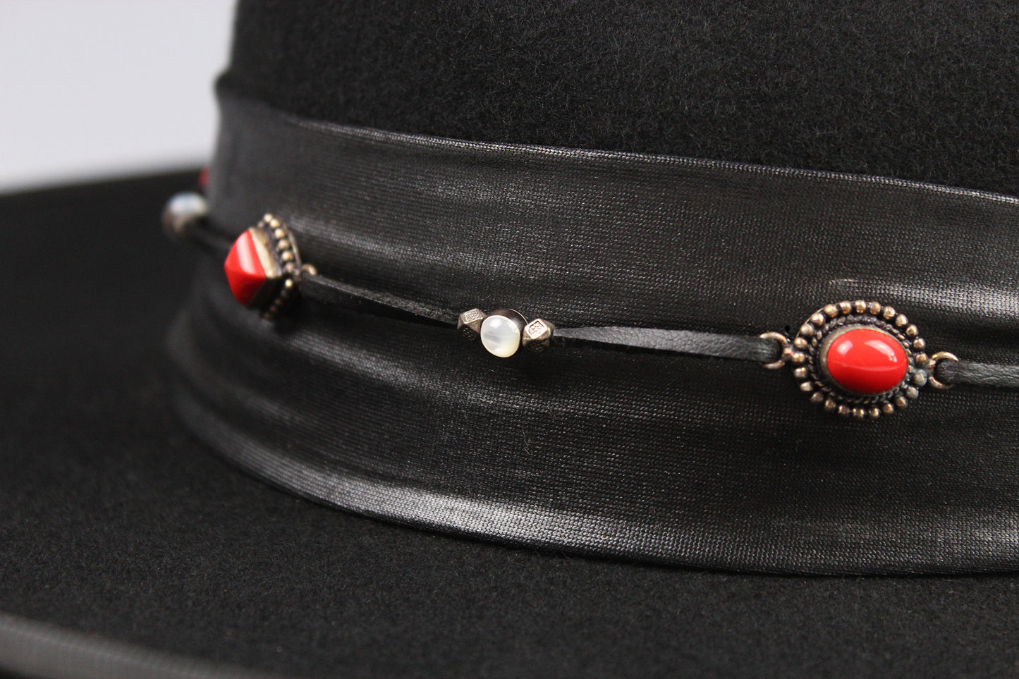 One Off Wool Felt Fedora Hat: Black & Red Country Western Cowboy Style Hat