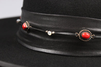 One Off Wool Felt Fedora Hat: Black & Red Country Western Cowboy Style Hat