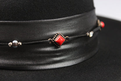 One Off Wool Felt Fedora Hat: Black & Red Country Western Cowboy Style Hat