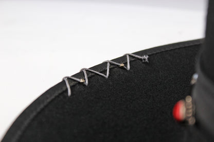 One Off Wool Felt Fedora Hat: Black & Red Country Western Cowboy Style Hat