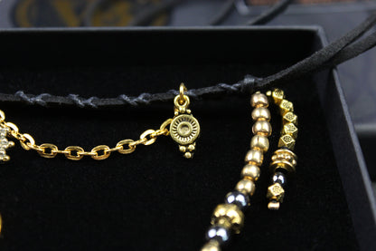 Hematite & Labradorite Choker : 3 in 1 Bohemian Anklet Armband Choker With Gold Detailing