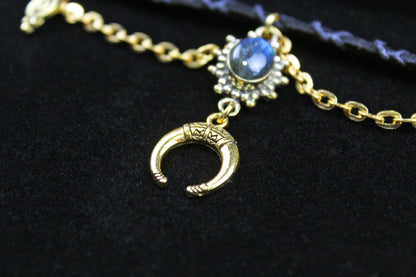 Hematite & Labradorite Choker : 3 in 1 Bohemian Anklet Armband Choker With Gold Detailing