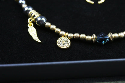 Hematite & Labradorite Choker : 3 in 1 Bohemian Anklet Armband Choker With Gold Detailing