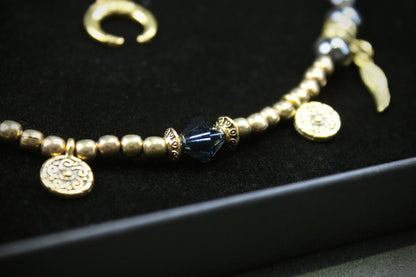 Hematite & Labradorite Choker : 3 in 1 Bohemian Anklet Armband Choker With Gold Detailing