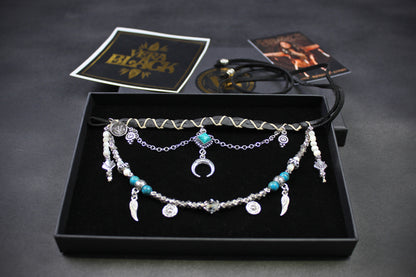 Bohemian Turquoise Howlite Choker : Silver 3 in 1 Anklet Choker Armband