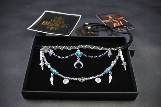 Bohemian Turquoise Howlite Choker : Silver 3 in 1 Anklet Choker Armband