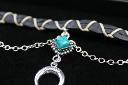 Bohemian Turquoise Howlite Choker : Silver 3 in 1 Anklet Choker Armband
