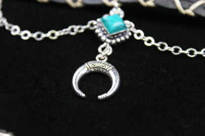 Bohemian Turquoise Howlite Choker : Silver 3 in 1 Anklet Choker Armband