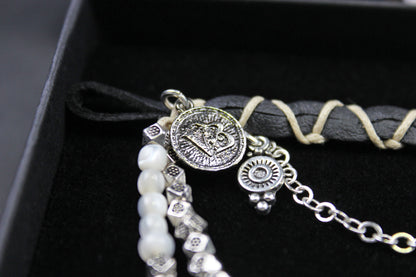 Bohemian Turquoise Howlite Choker : Silver 3 in 1 Anklet Choker Armband