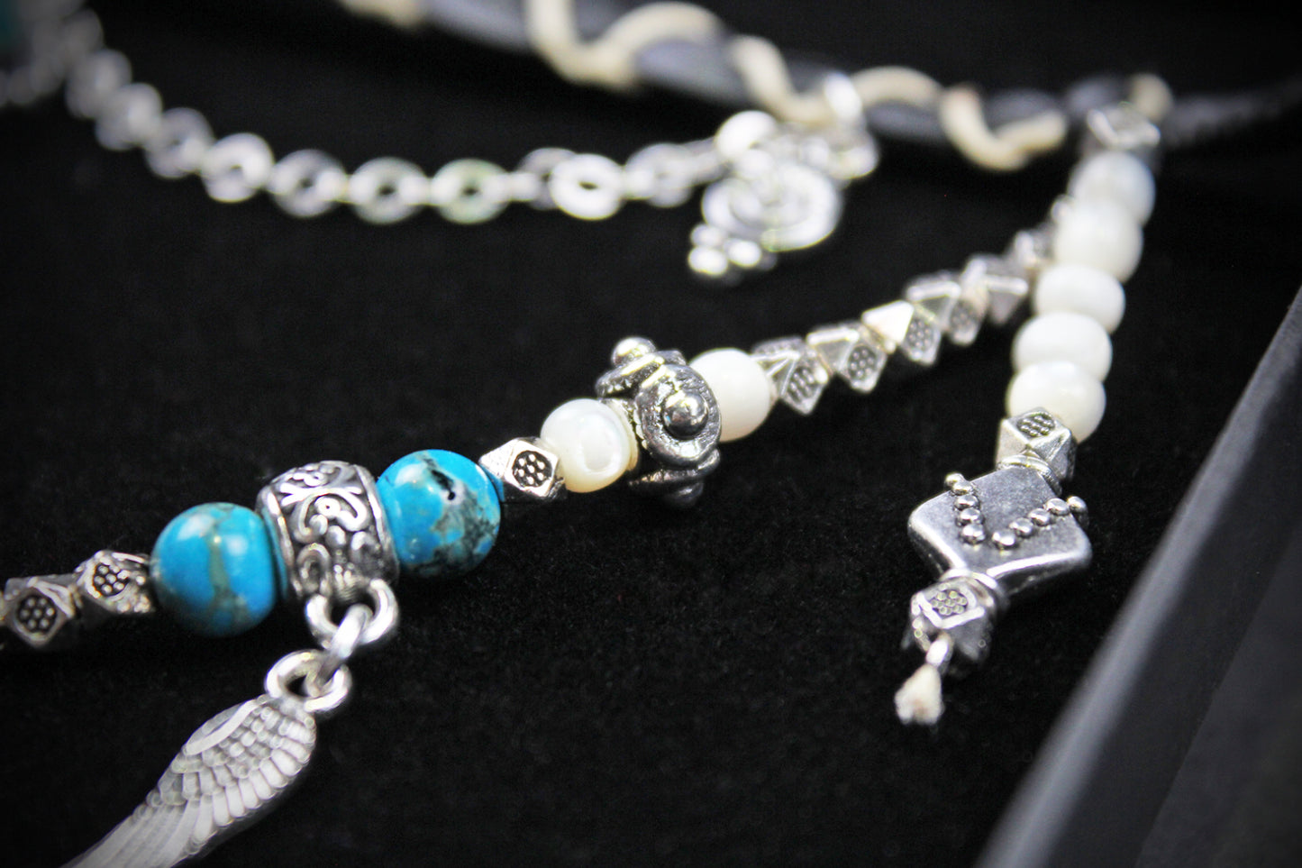 Bohemian Turquoise Howlite Choker : Silver 3 in 1 Anklet Choker Armband