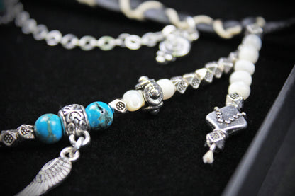 Bohemian Turquoise Howlite Choker : Silver 3 in 1 Anklet Choker Armband