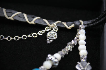 Bohemian Turquoise Howlite Choker : Silver 3 in 1 Anklet Choker Armband