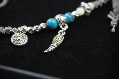 Bohemian Turquoise Howlite Choker : Silver 3 in 1 Anklet Choker Armband