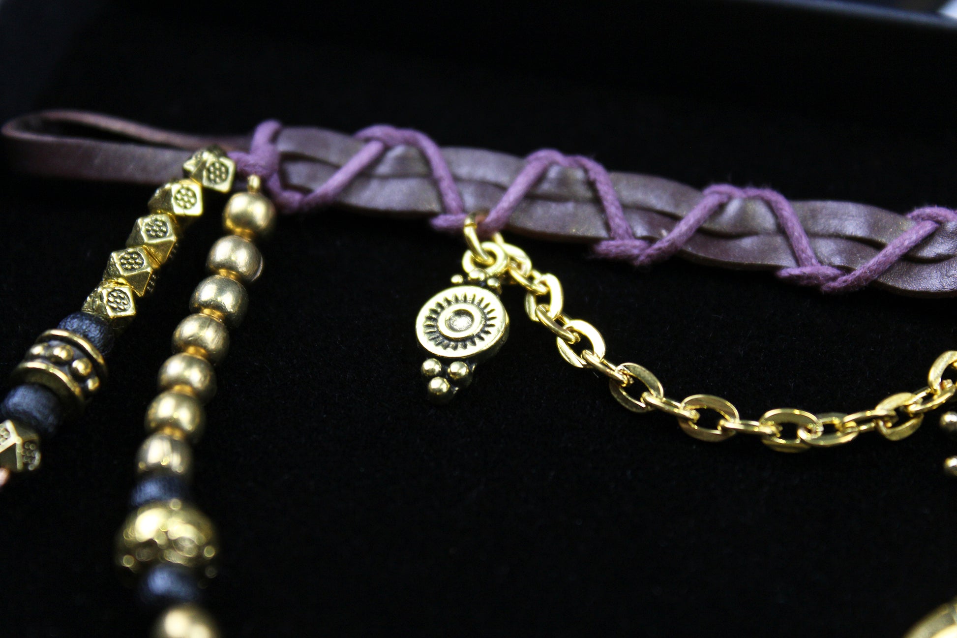 Harlequin : Bohemian Amethyst Gold Anklet, Armband Choker - 3 in 1 Elegant Hippie Festival Style Necklace