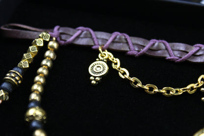 Harlequin : Bohemian Amethyst Gold Anklet, Armband Choker - 3 in 1 Elegant Hippie Festival Style Necklace