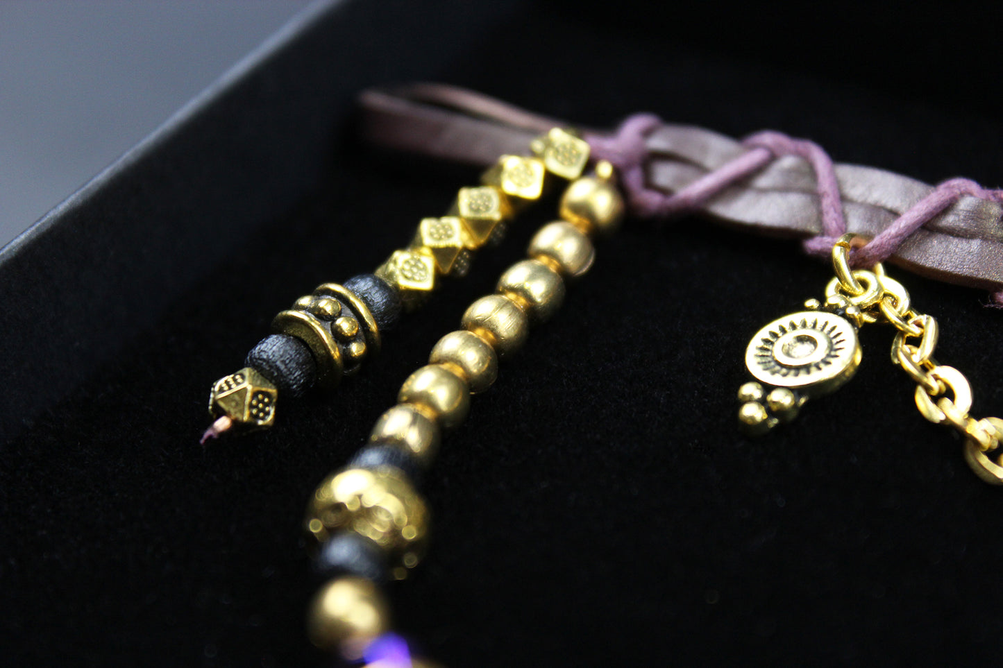 Harlequin : Bohemian Amethyst Gold Anklet, Armband Choker - 3 in 1 Elegant Hippie Festival Style Necklace